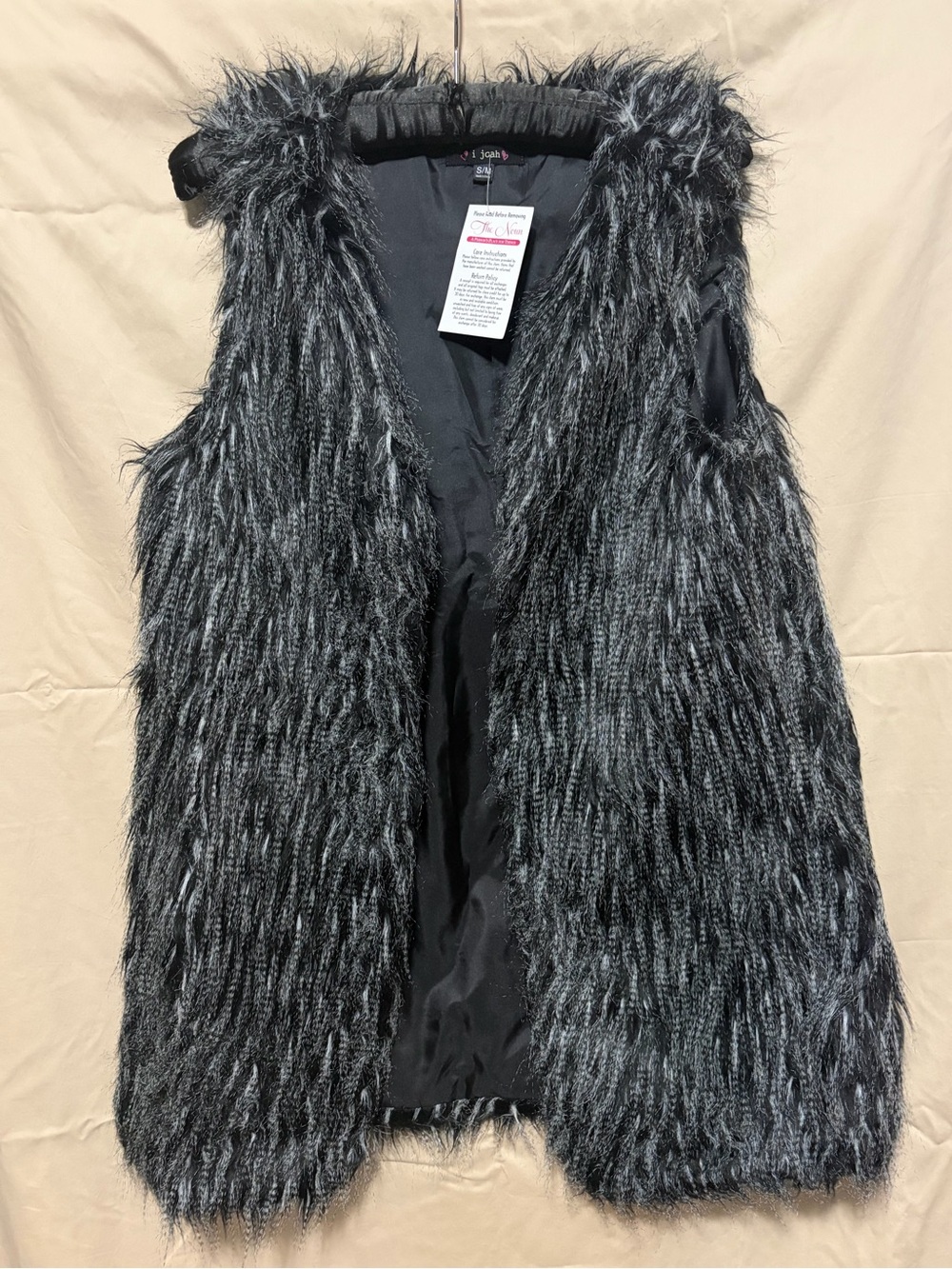 Sleeveless Faux Fur Vest - Black & Gray